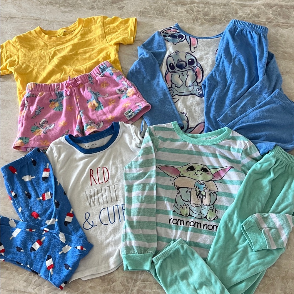 (6/7) 4 Sets PJs Disney Stitch StarWars Baby Yoda Grogu Red White Cute Bomb Pop